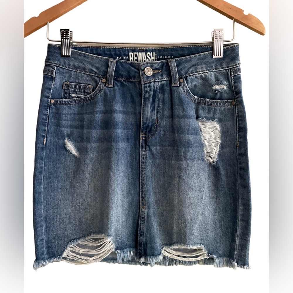 Rewatch: Distressed Jean Denim Vintage Reunion Raw Hem Skirt